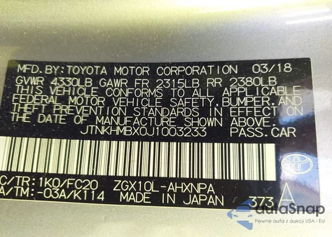 2018 Toyota C-Hr Xle z USA, uszkodzony, nr VIN JTNKHMBX0J1003233